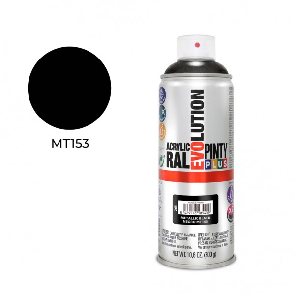 Pintura acrílica spray evolution metalizada 520 cc negro mt153