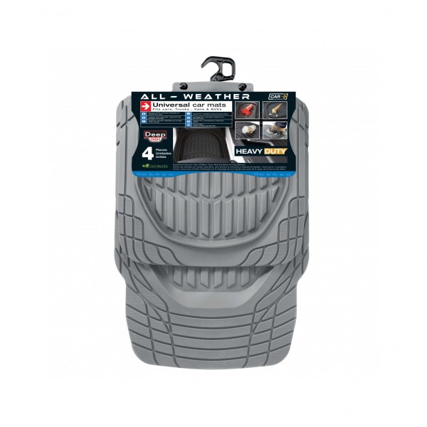 Set de 4 Alfombras Universales, Delanteras y Traseras con Antideslizante y Recortables, Gris (Sand), SIN Puente