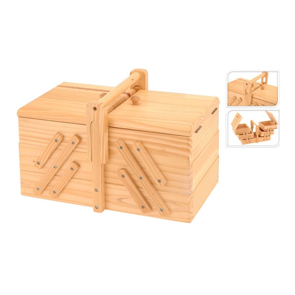 Costurero madera de pino, 30 x 17,5 x 19 cm
