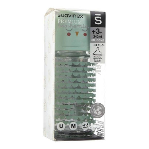 Suavinex Biberon Vidrio Silicona 3M 240 ml