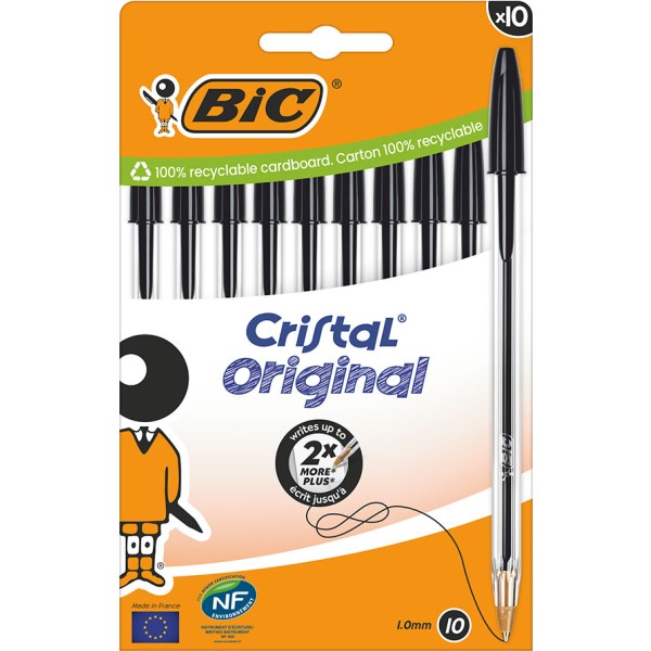 Bolígrafo cristal negro blíster 10 uds